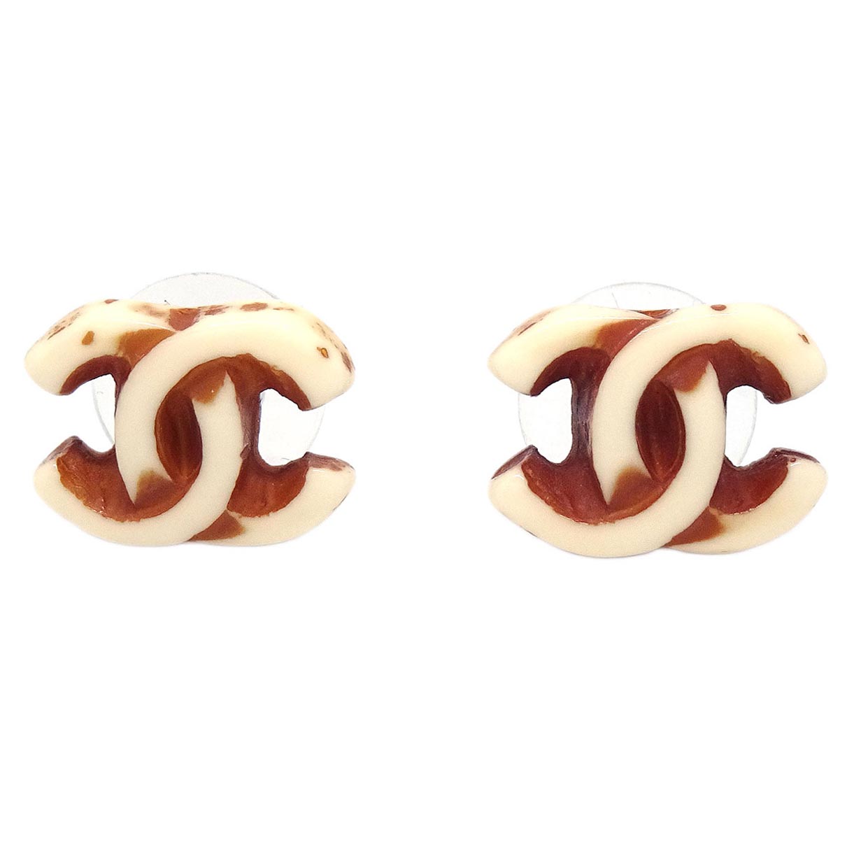 Chanel CC Pierced Earrings White 01P