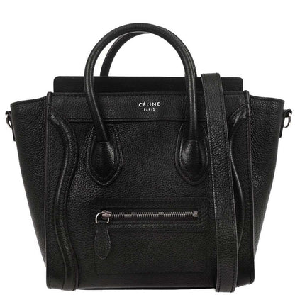 Celine Black Leather Nano Luggage 2way Shoulder Tote Bag