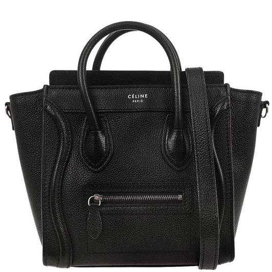 Celine Black Leather Nano Luggage 2way Shoulder Tote Bag