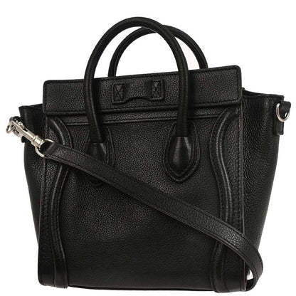 Celine Black Leather Nano Luggage 2way Shoulder Tote Bag