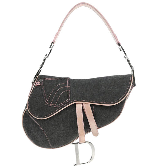 Christian Dior Gray Pink Denim Saddle Handbag
