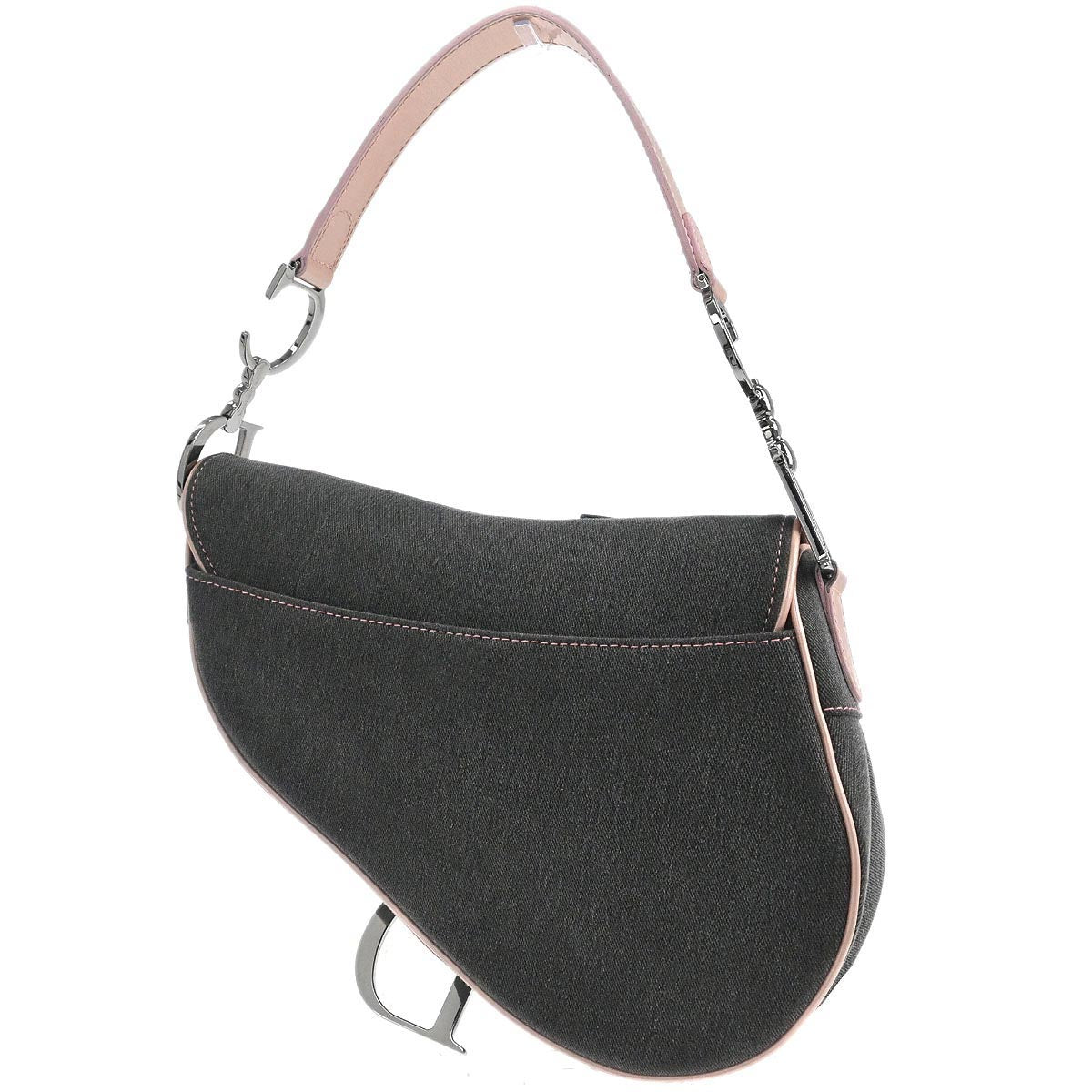 Christian Dior Gray Pink Denim Saddle Handbag