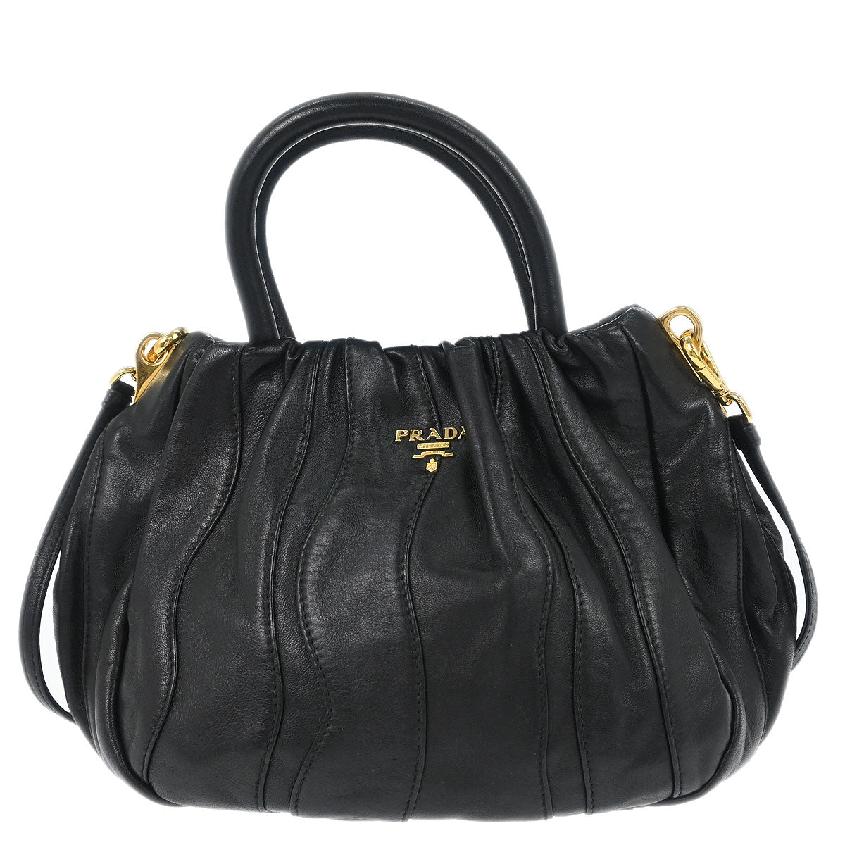 Prada Black Leather 2way Shoulder Handbag