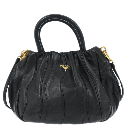 Prada Black Leather 2way Shoulder Handbag