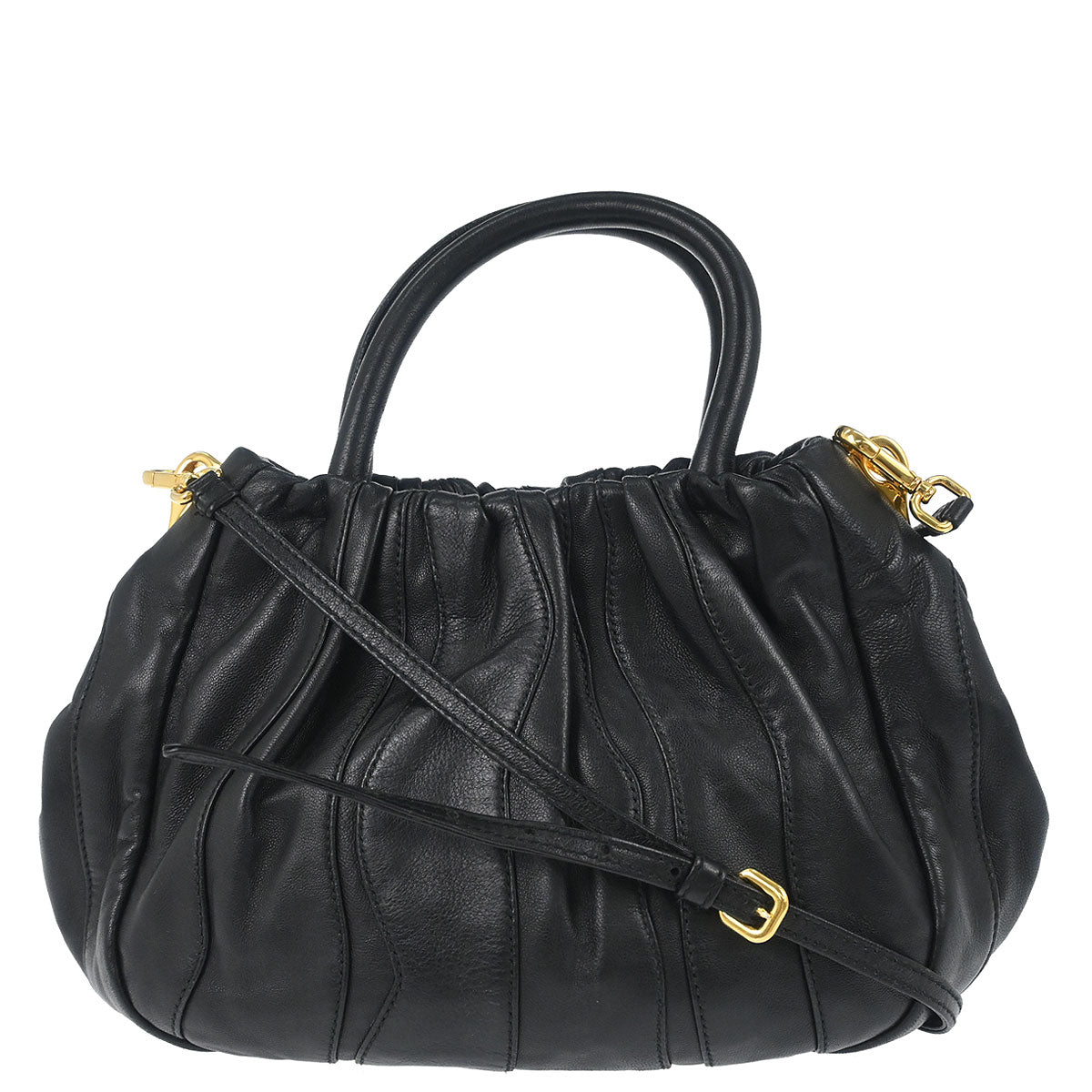 Prada Black Leather 2way Shoulder Handbag