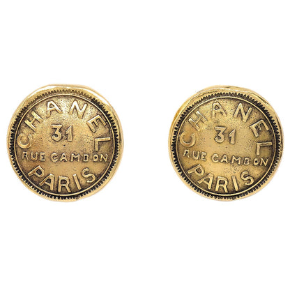 Chanel Button Clip-On Earrings Gold