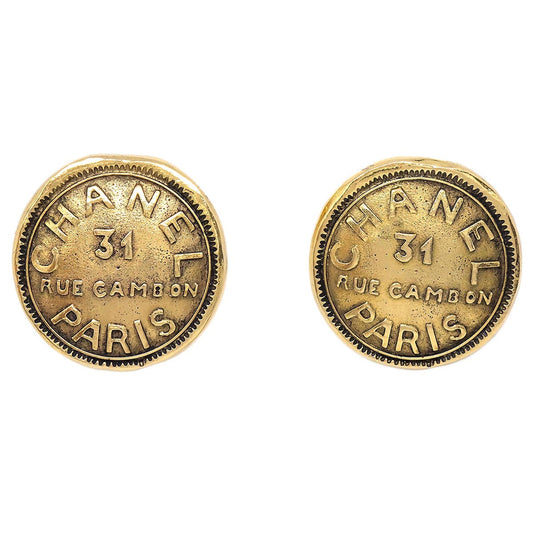 Chanel Button Clip-On Earrings Gold