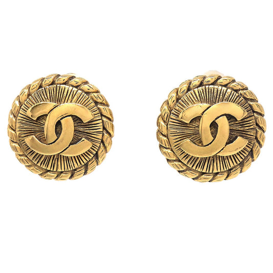 Chanel Button Clip-On Earrings Gold 2400