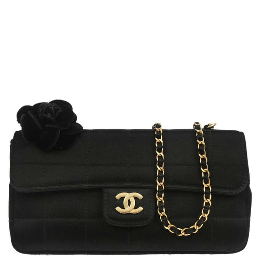 Chanel 2000-2002 Black Satin Camellia Choco Bar Shoulder Bag