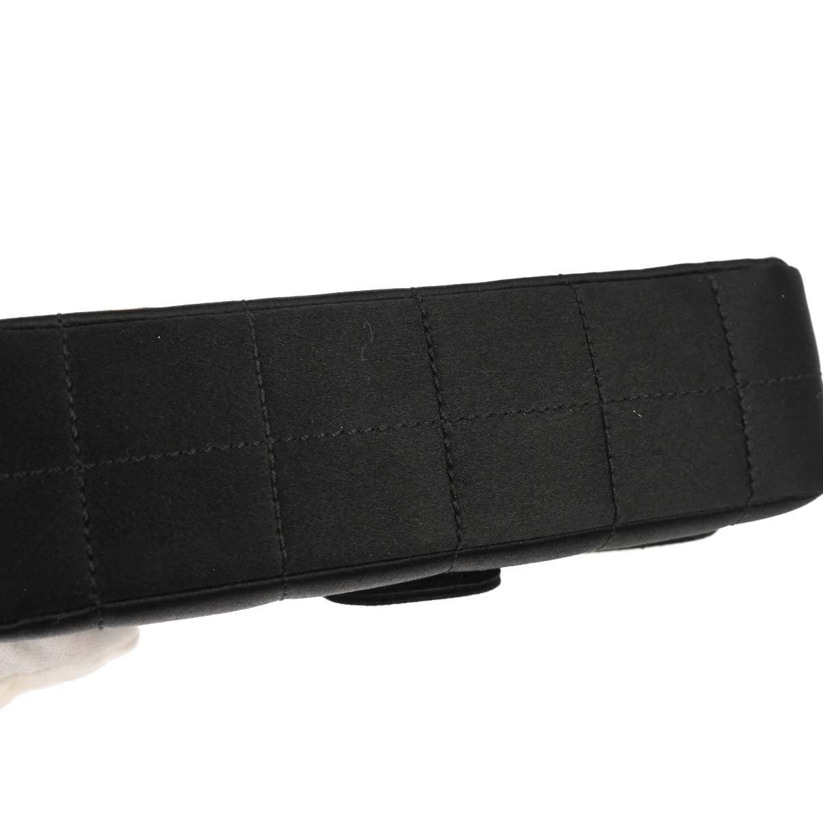 Chanel 2000-2002 Black Satin Camellia Choco Bar Shoulder Bag