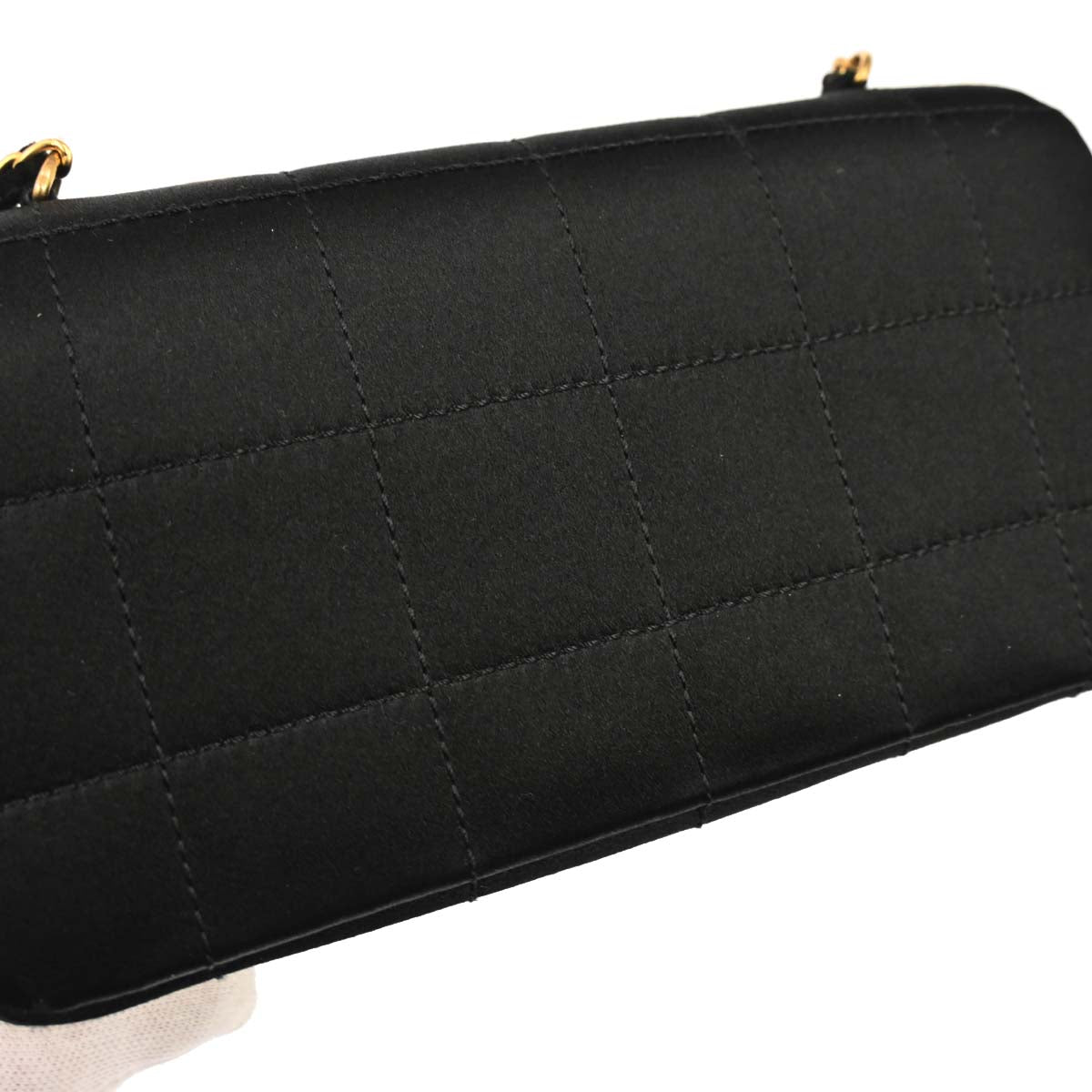 Chanel 2000-2002 Black Satin Camellia Choco Bar Shoulder Bag