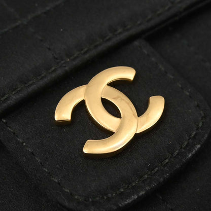 Chanel 2000-2002 Black Satin Camellia Choco Bar Shoulder Bag