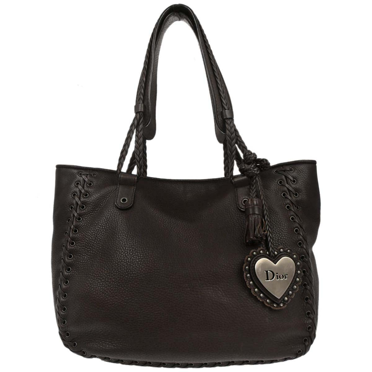 Christian Dior Brown Leather Ethnic Tote Handbag