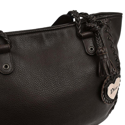 Christian Dior Brown Leather Ethnic Tote Handbag