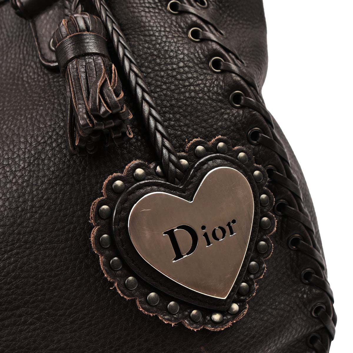 Christian Dior Brown Leather Ethnic Tote Handbag