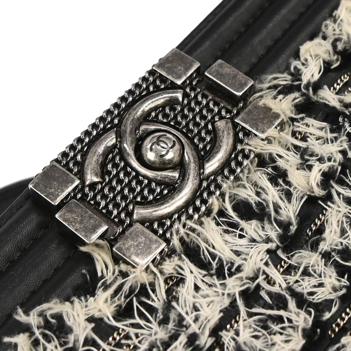 Boy Chanel Black Tweed Lambskin Medium Double Chain Shoulder Bag