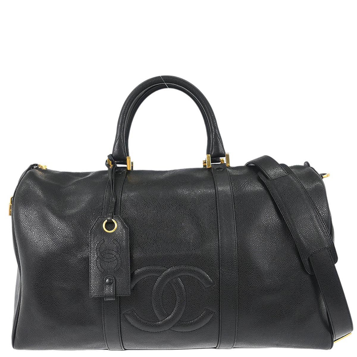 Chanel Black Caviar Skin 2way Shoulder Duffle Handbag
