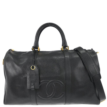 Chanel Black Caviar Skin 2way Shoulder Duffle Handbag