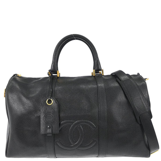 Chanel Black Caviar Skin 2way Shoulder Duffle Handbag