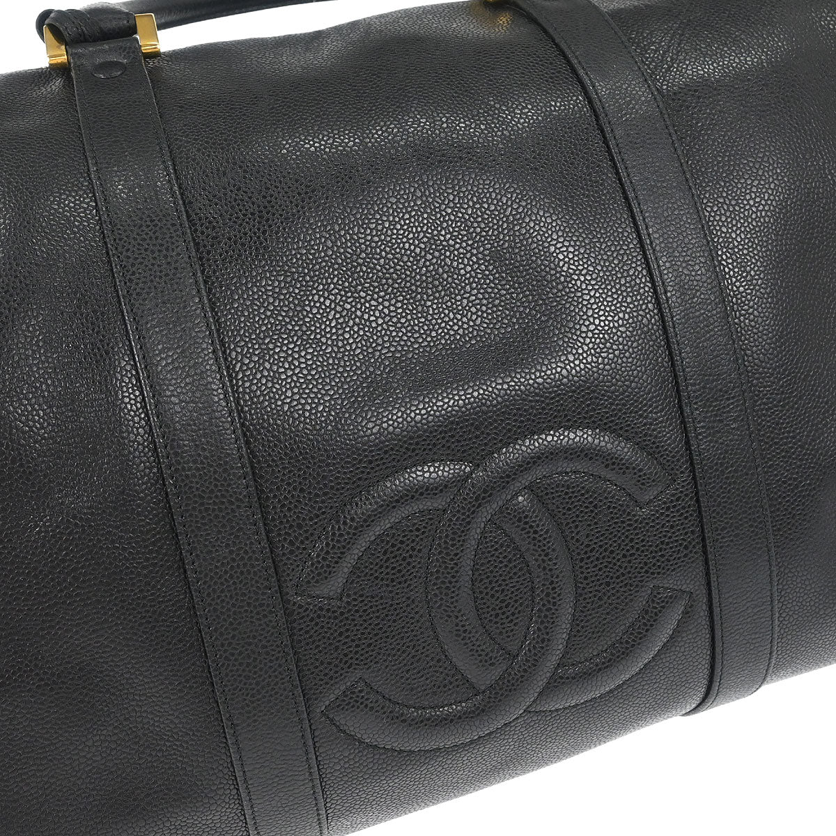Chanel Black Caviar Skin 2way Shoulder Duffle Handbag