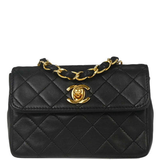 Chanel Black Lambskin Straight Flap Shoulder Bag