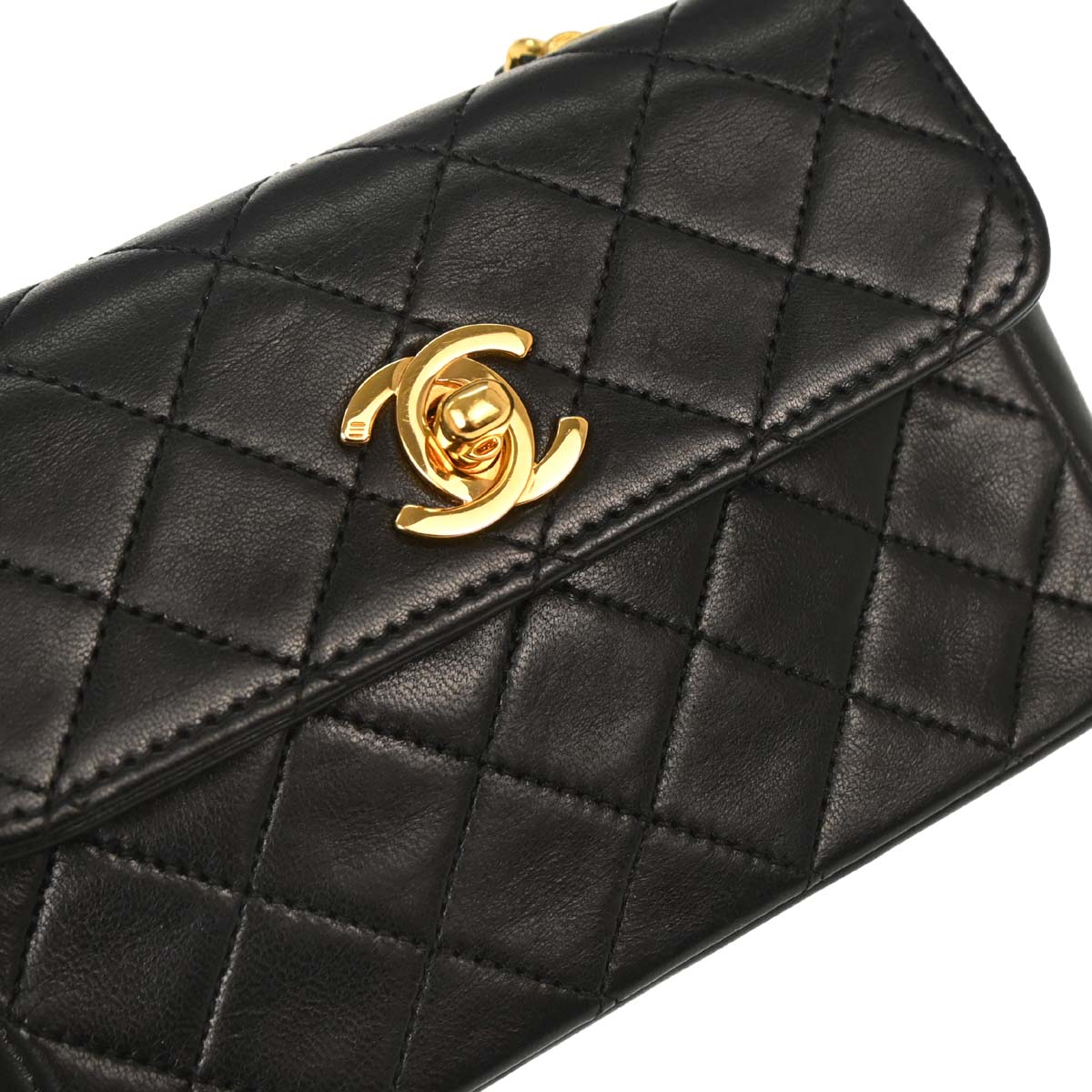 Chanel Black Lambskin Straight Flap Shoulder Bag