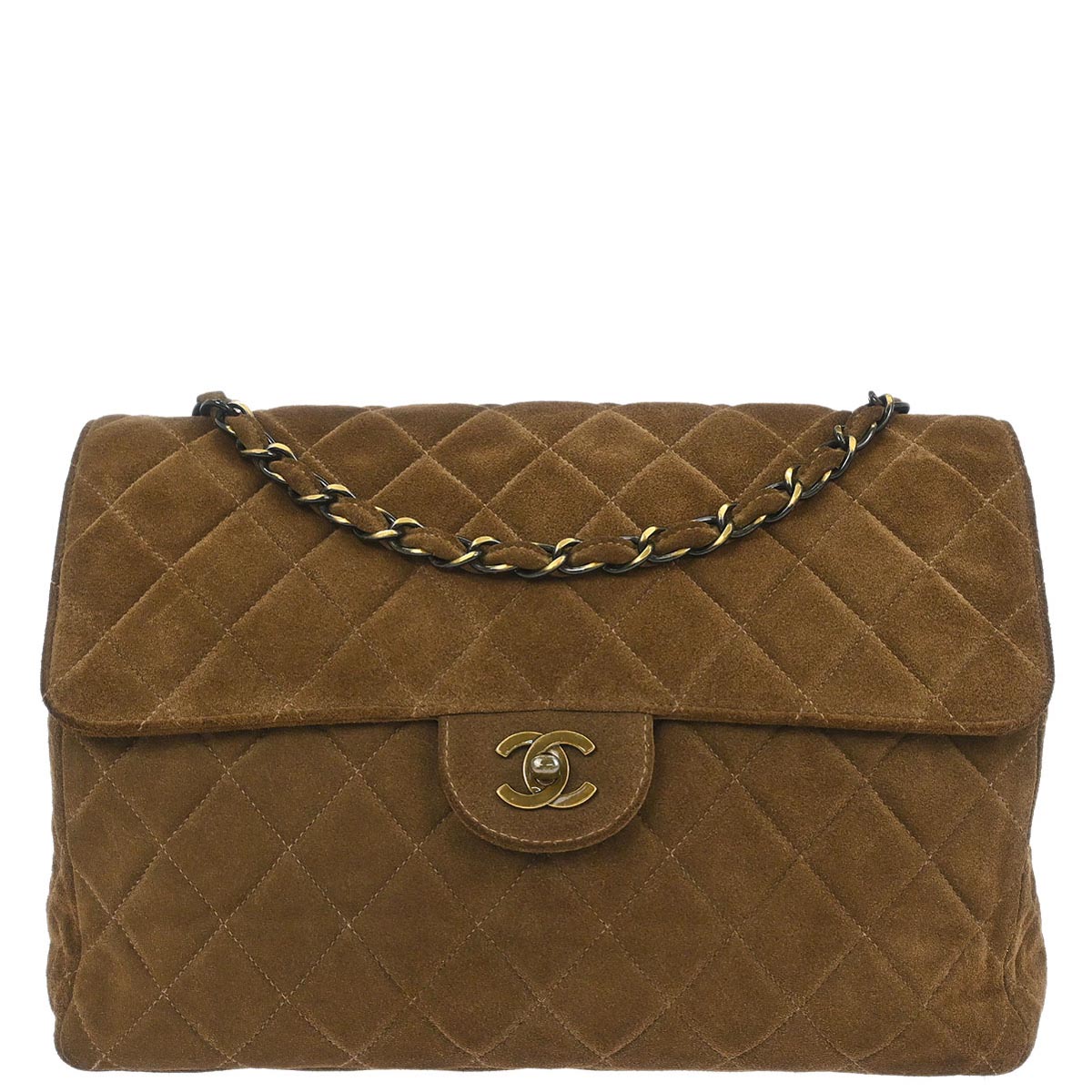 Chanel Brown Suede Jumbo Classic Flap Shoulder Bag