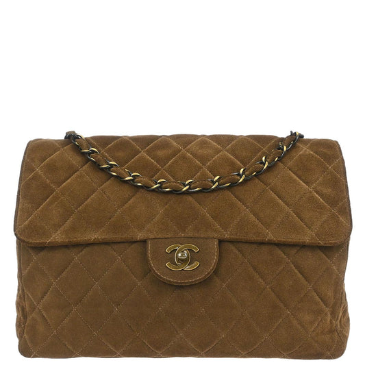 Chanel Brown Suede Jumbo Classic Flap Shoulder Bag