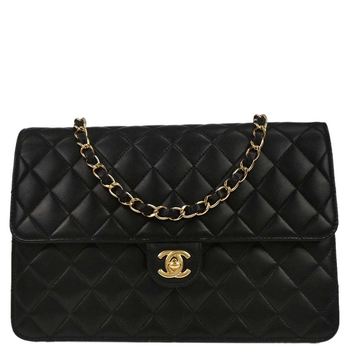 Chanel 2010-2011 Black Lambskin Turnlock Medium Half Flap Shoulder Bag