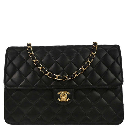 Chanel 2010-2011 Black Lambskin Turnlock Medium Half Flap Shoulder Bag