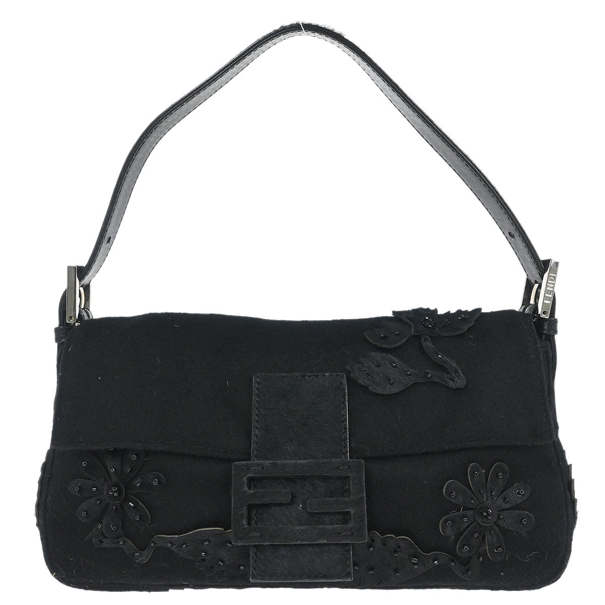 Fendi Black Felt Baguette Handbag