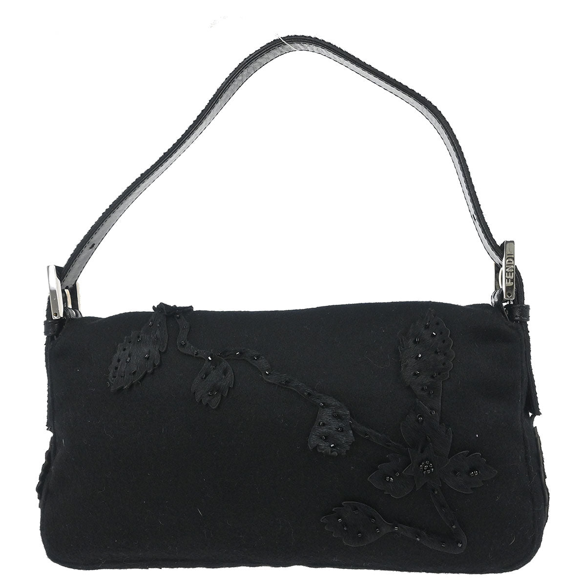 Fendi Black Felt Baguette Handbag