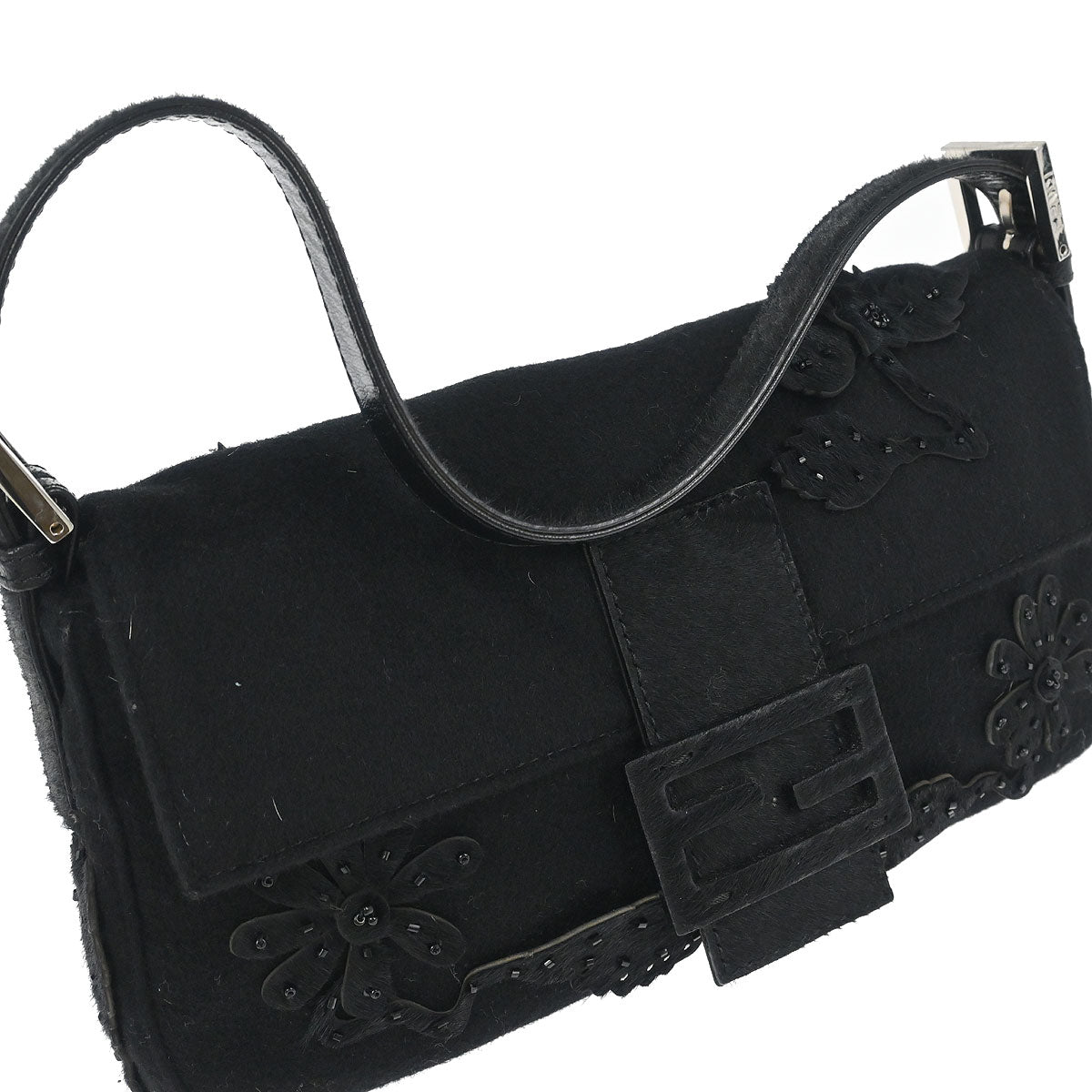 Fendi Black Felt Baguette Handbag