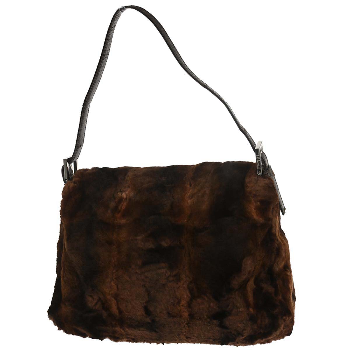 Fendi * Brown Lapin Fur Crocodile Mamma Baguette Handbag