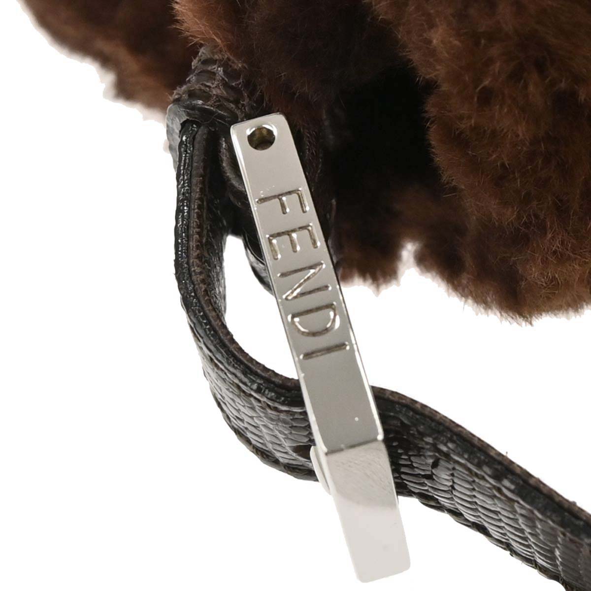 Fendi * Brown Lapin Fur Crocodile Mamma Baguette Handbag