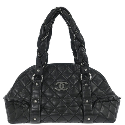 Chanel Black Calfskin Lady Braid Bowler Bag Handbag