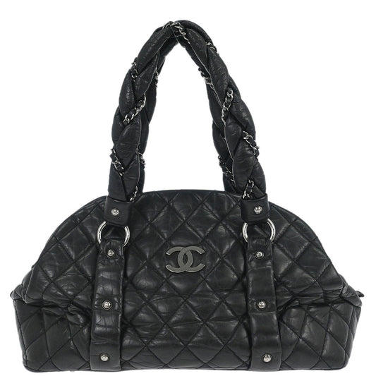 Chanel Black Calfskin Lady Braid Bowler Bag Handbag