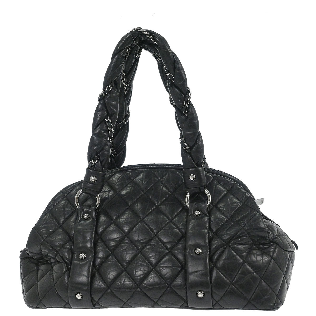 Chanel Black Calfskin Lady Braid Bowler Bag Handbag
