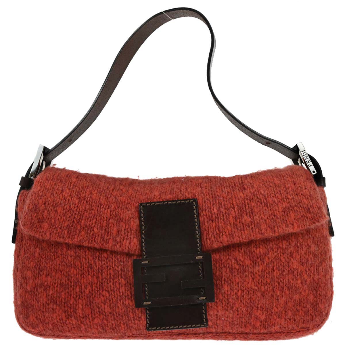 Fendi Orange Wool Baguette Handbag