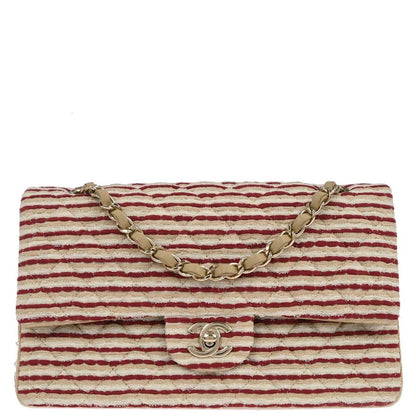 Chanel Beige Canvas Medium Classic Double Flap Shoulder Bag