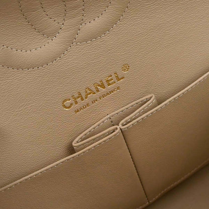 Chanel Beige Canvas Medium Classic Double Flap Shoulder Bag