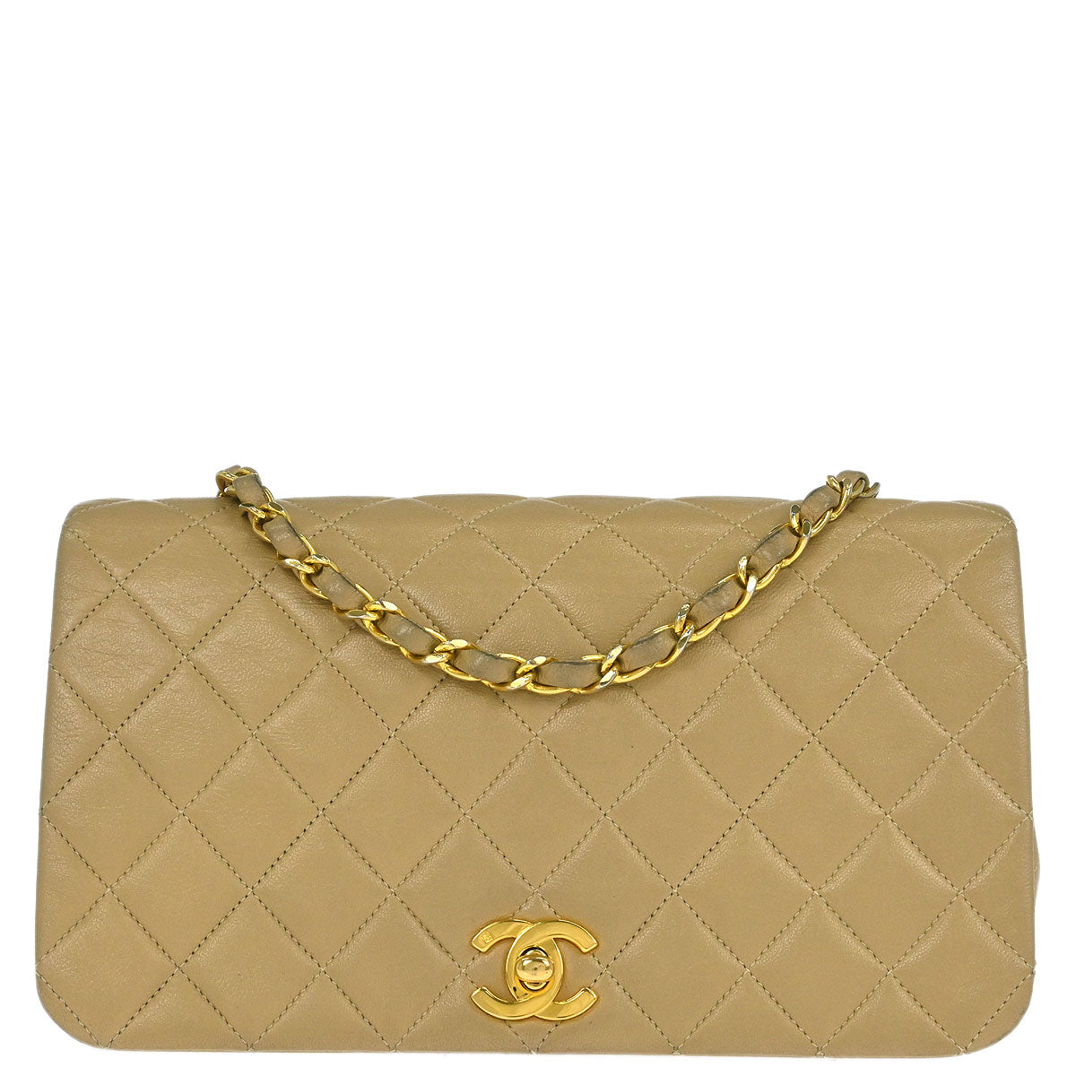 Chanel Beige Lambskin Turnlock Small Full Flap Shoulder Bag
