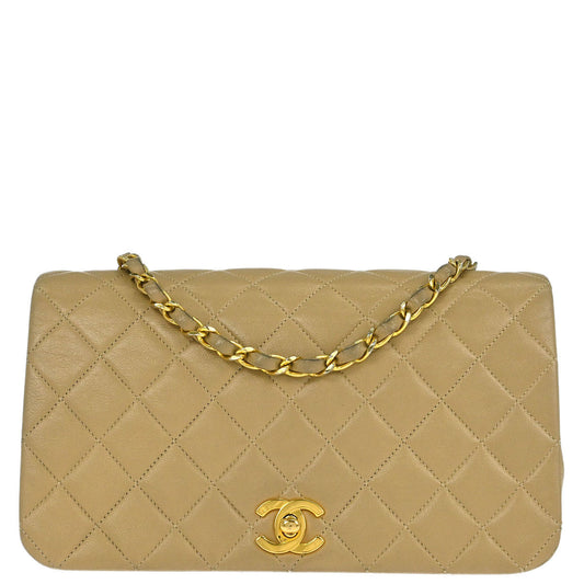 Chanel Beige Lambskin Turnlock Small Full Flap Shoulder Bag