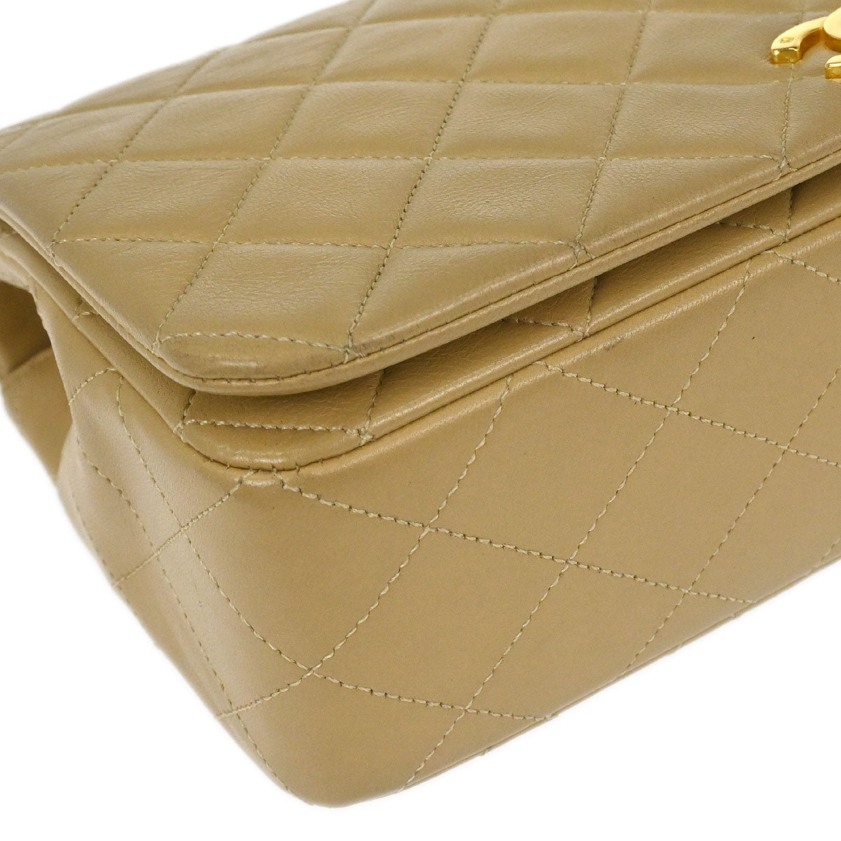 Chanel Beige Lambskin Turnlock Small Full Flap Shoulder Bag
