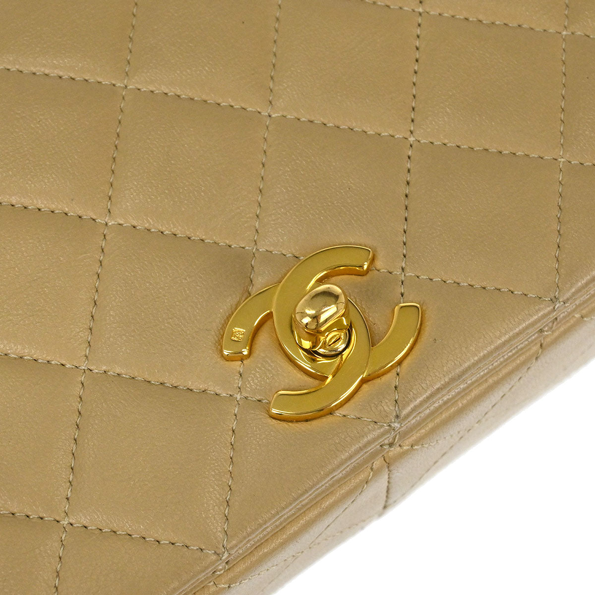 Chanel Beige Lambskin Turnlock Small Full Flap Shoulder Bag