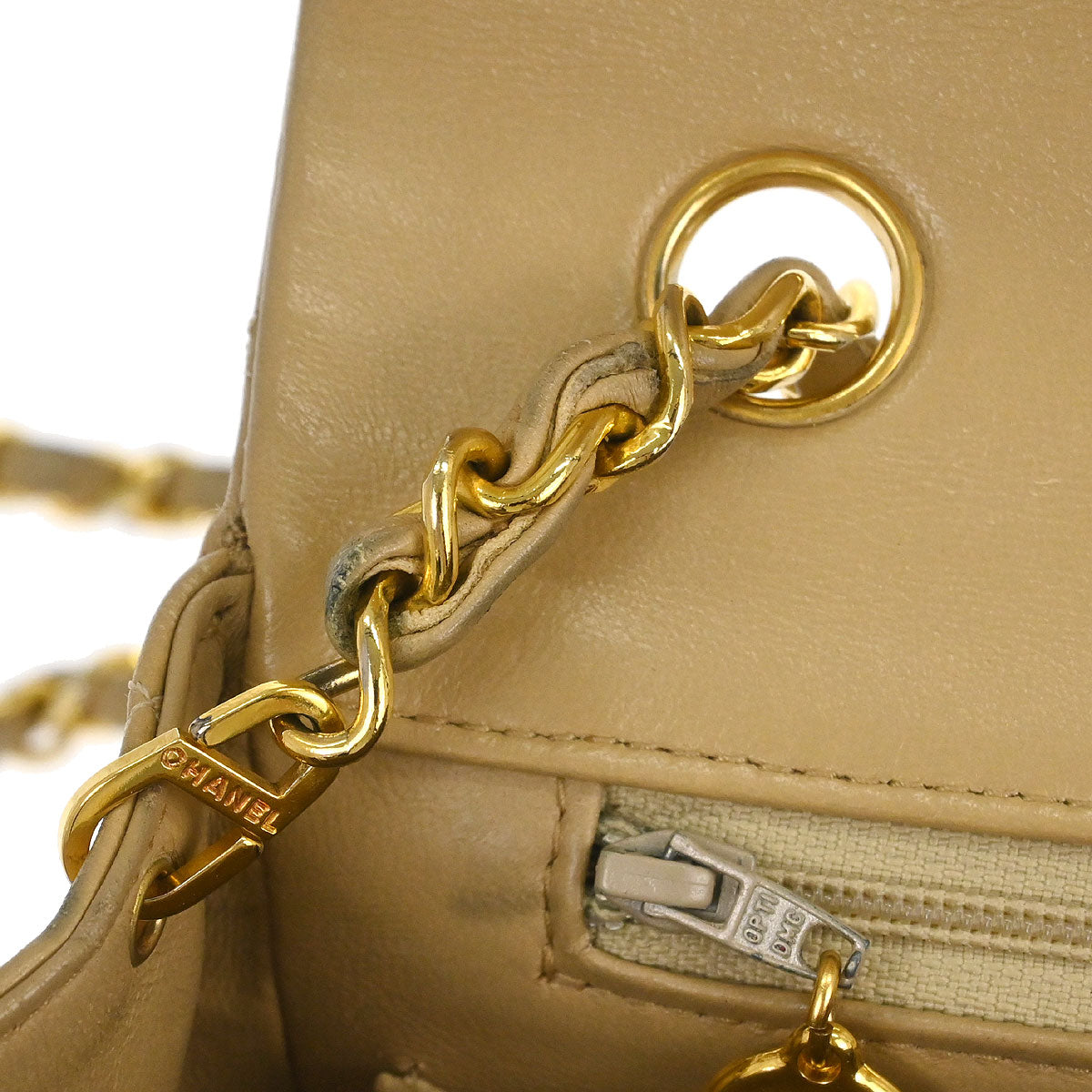 Chanel Beige Lambskin Turnlock Small Full Flap Shoulder Bag