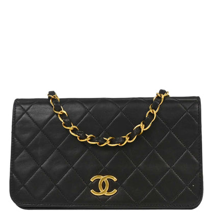 Chanel Black Lambskin Pushlock Mini Full Flap Shoulder Bag