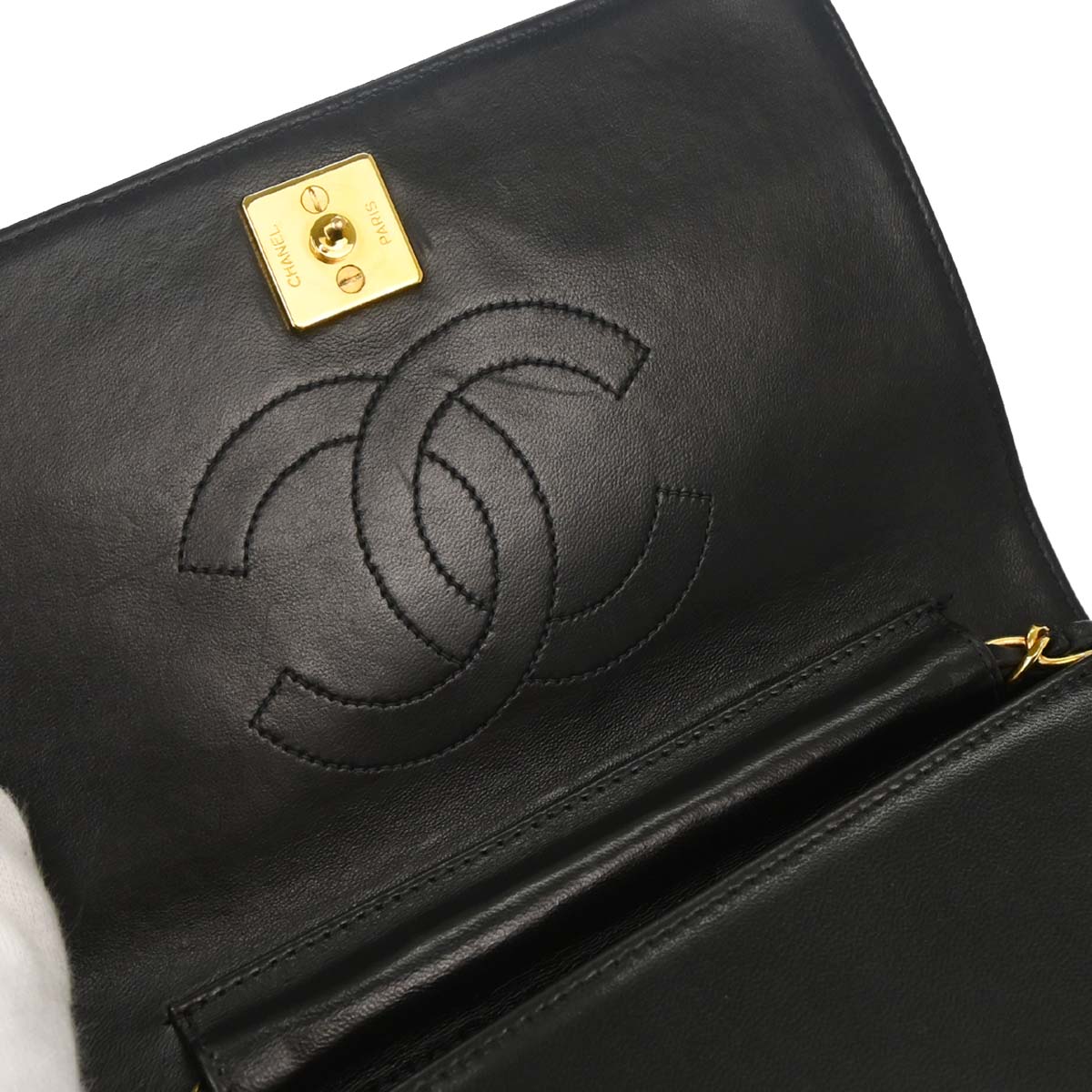 Chanel Black Lambskin Pushlock Mini Full Flap Shoulder Bag
