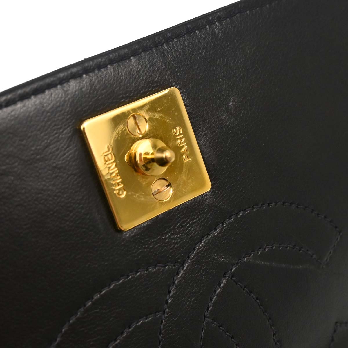 Chanel Black Lambskin Pushlock Mini Full Flap Shoulder Bag