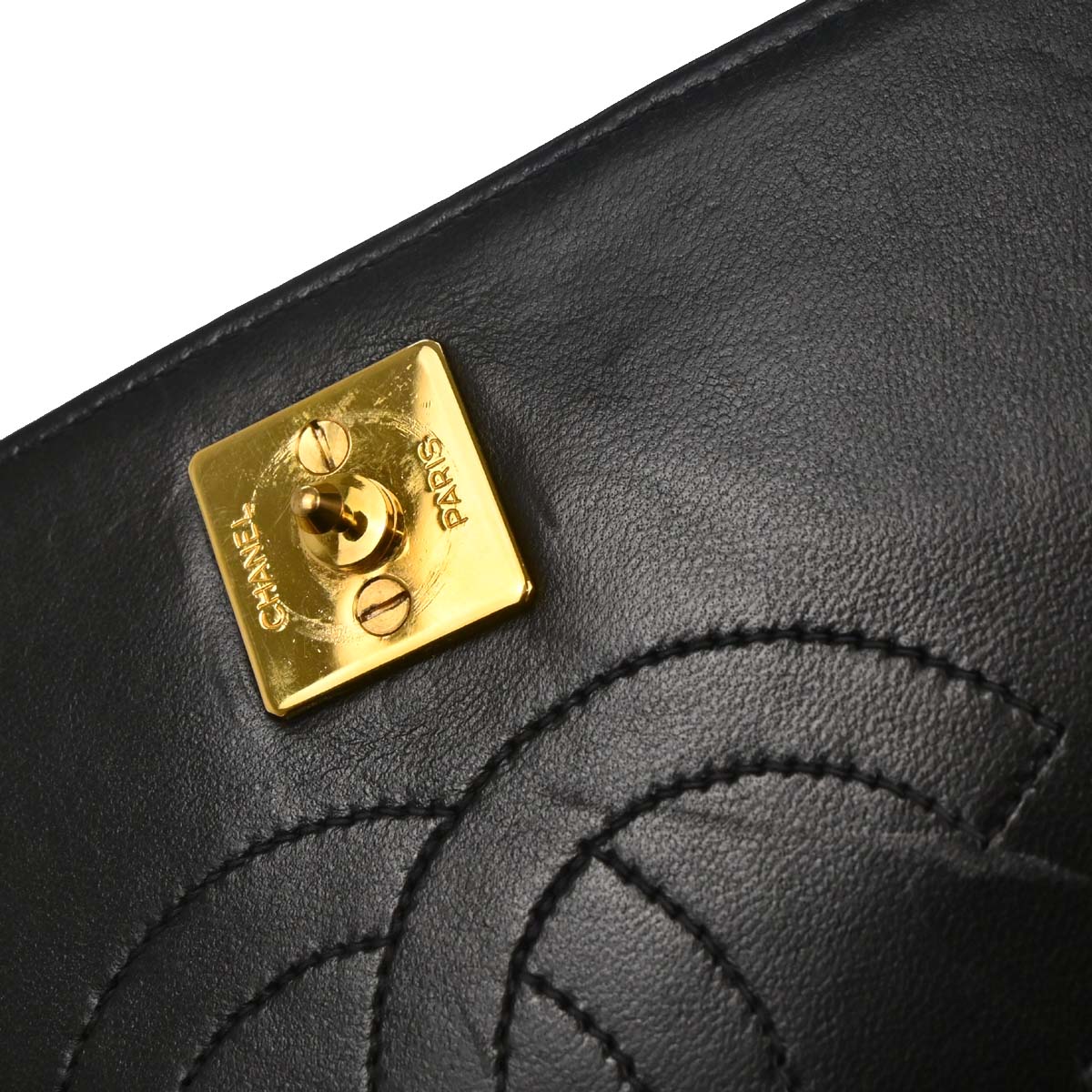 Chanel Black Lambskin Pushlock Mini Full Flap Shoulder Bag